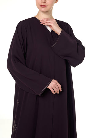Purple Atlas Crepe Abaya, Threadwork Details