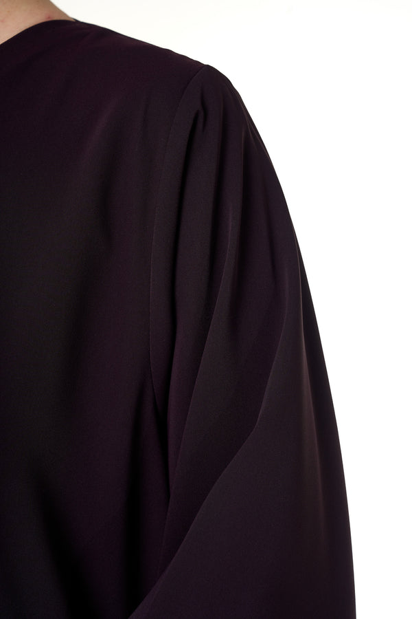 Purple Atlas Crepe Abaya, Threadwork Details