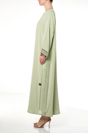 Green Rose Crepe Abaya, Lace Detail