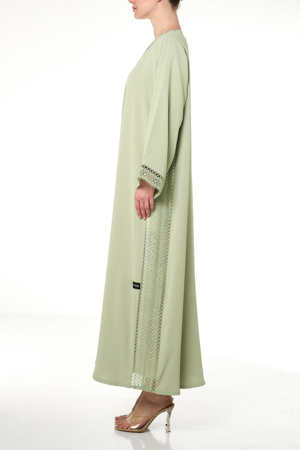 Green Rose Crepe Abaya, Lace Detail