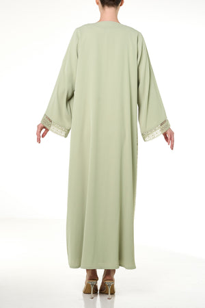 Green Rose Crepe Abaya, Lace Detail