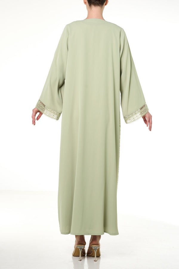 Green Rose Crepe Abaya, Lace Detail