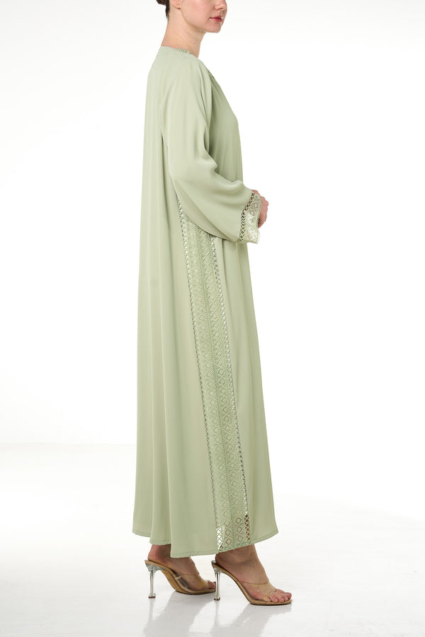 Green Rose Crepe Abaya, Lace Detail