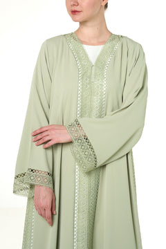Green Rose Crepe Abaya, Lace Detail