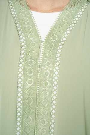 Green Rose Crepe Abaya, Lace Detail