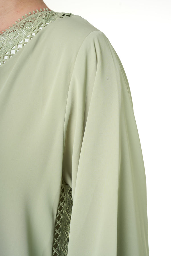Green Rose Crepe Abaya, Lace Detail