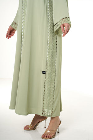 Green Rose Crepe Abaya, Lace Detail