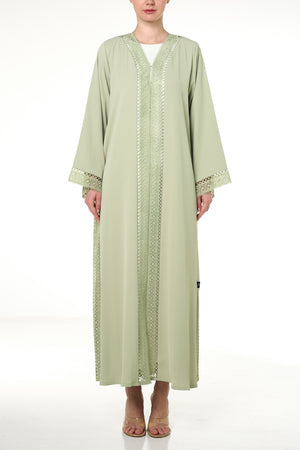 Green Rose Crepe Abaya, Lace Detail