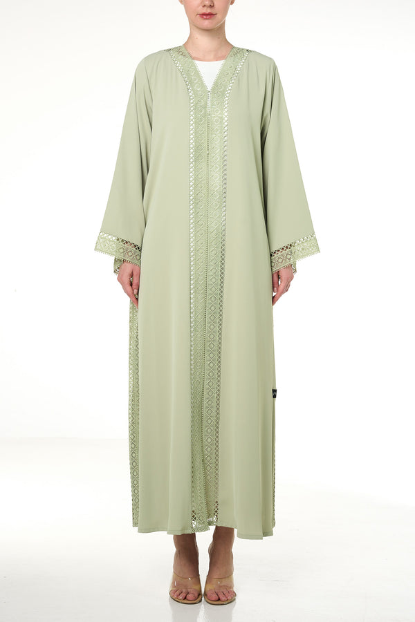 Green Rose Crepe Abaya, Lace Detail