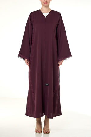 Maroon Jouri Nada Abaya, Lace Detail