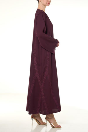 Maroon Jouri Nada Abaya, Lace Detail