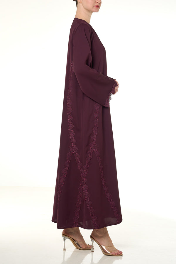 Maroon Jouri Nada Abaya, Lace Detail
