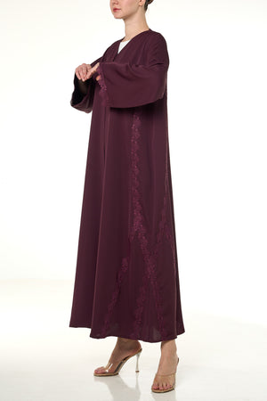 Maroon Jouri Nada Abaya, Lace Detail