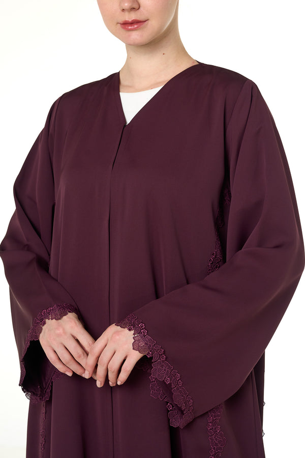 Maroon Jouri Nada Abaya, Lace Detail