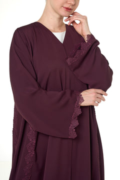 Maroon Jouri Nada Abaya, Lace Detail