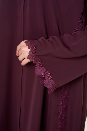 Maroon Jouri Nada Abaya, Lace Detail