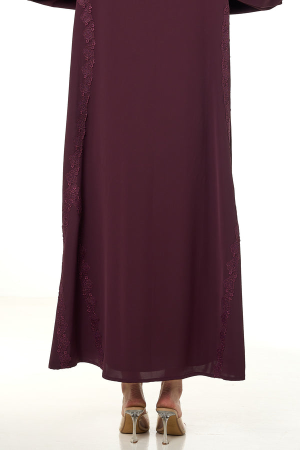 Maroon Jouri Nada Abaya, Lace Detail