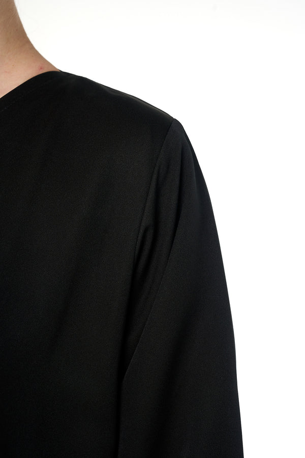 Black Emarati Crepe Custom Abaya, Front Beadwork