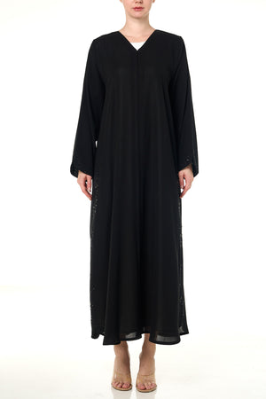 Black Shafa Crepe Abaya, Front Beadwork