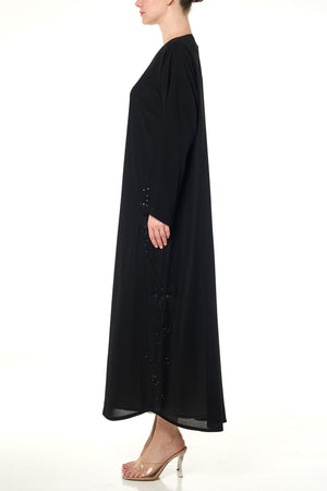 Black Shafa Crepe Abaya, Front Beadwork