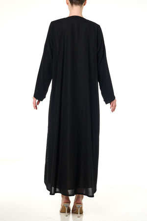 Black Shafa Crepe Abaya, Front Beadwork