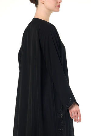 Black Shafa Crepe Abaya, Front Beadwork