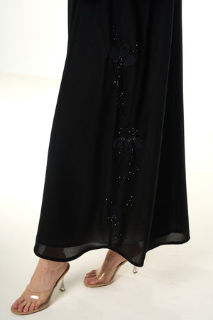 Black Shafa Crepe Abaya, Front Beadwork