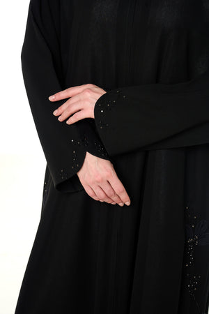 Black Shafa Crepe Abaya, Front Beadwork