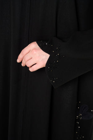 Black Shafa Crepe Abaya, Front Beadwork