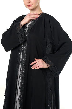 Black Alya Nada Abaya, Lace Detail