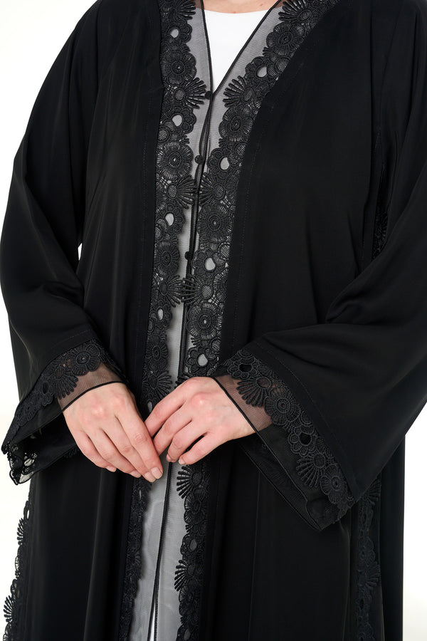 Black Alya Nada Abaya, Lace Detail