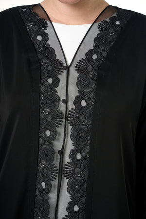 Black Alya Nada Abaya, Lace Detail