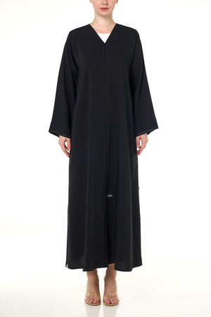 Black Atlas Crepe Abaya, Threadwork Details