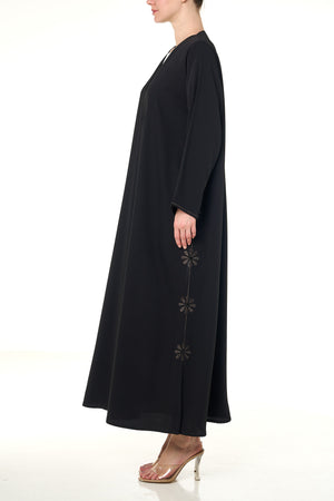 Black Atlas Crepe Abaya, Threadwork Details