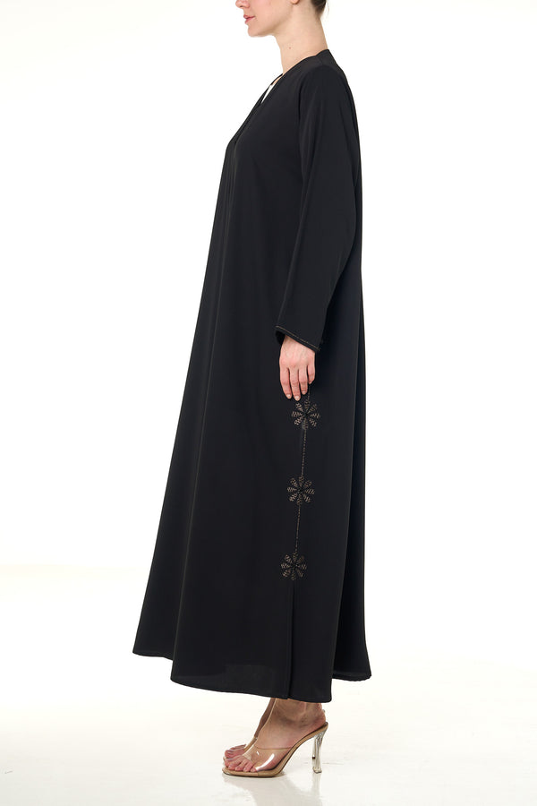 Black Atlas Crepe Abaya, Threadwork Details