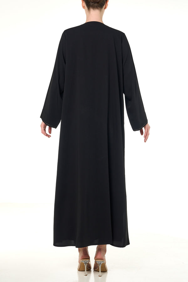 Black Atlas Crepe Abaya, Threadwork Details