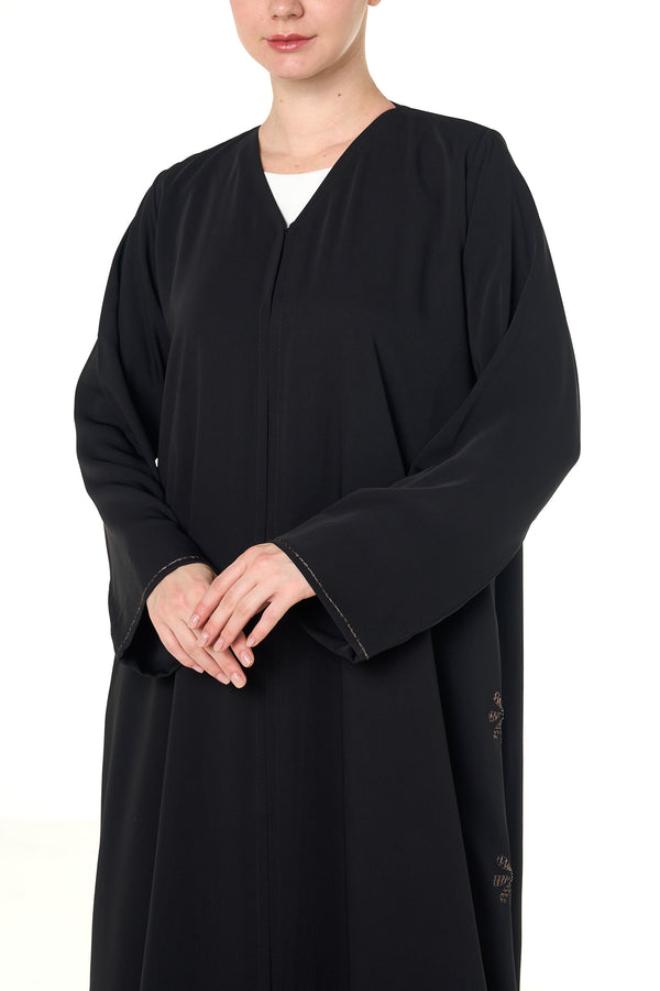 Black Atlas Crepe Abaya, Threadwork Details