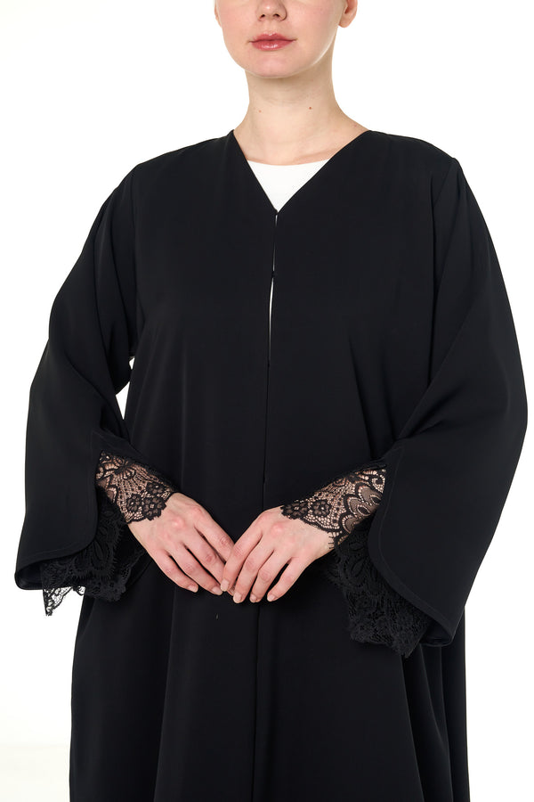 Black Alya Nada Abaya, Lace Detail