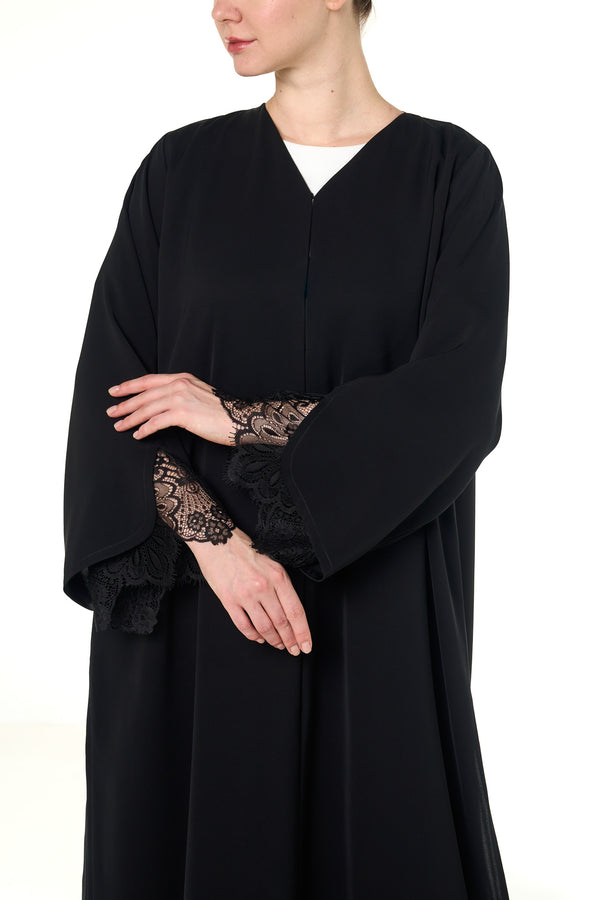 Black Alya Nada Abaya, Lace Detail