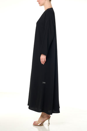 Black Aria Crepe Abaya, Front Beadwork