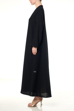 Black Wave Crepe Custom Abaya, Front Beadwork