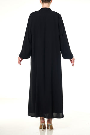 Black Wave Crepe Custom Abaya, Front Beadwork
