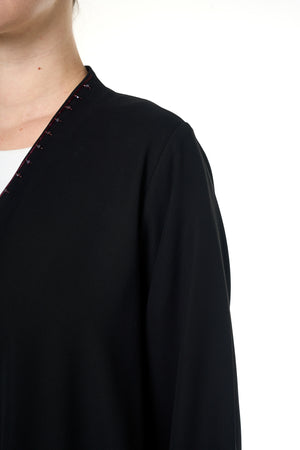 Black Wave Crepe Custom Abaya, Front Beadwork