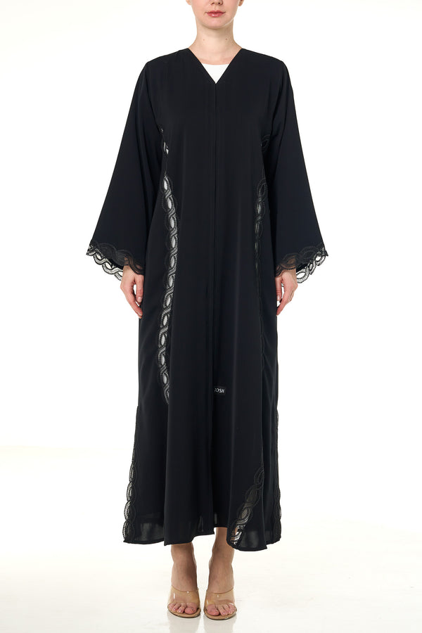 Black Maha Nada Abaya, Lace Detail