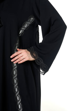 Black Maha Nada Abaya, Lace Detail