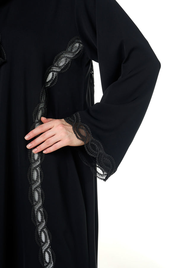 Black Maha Nada Abaya, Lace Detail