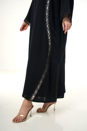 Black Maha Nada Abaya, Lace Detail