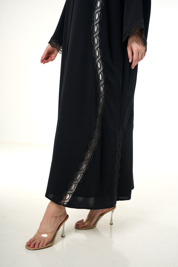 Black Maha Nada Abaya, Lace Detail