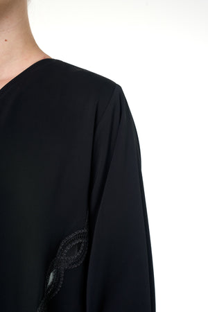 Black Maha Nada Abaya, Lace Detail