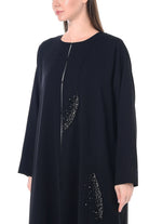 Black Layan Crepe Abaya with Crystal Bead Embellishments - Posh Abaya